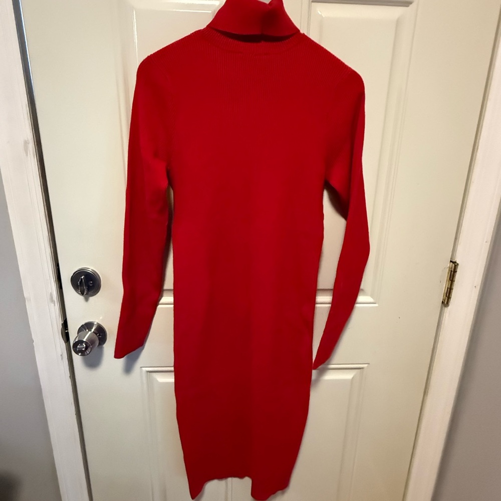 Express Vibrant Red Long Sleeve Dress - Picture 4 of 4